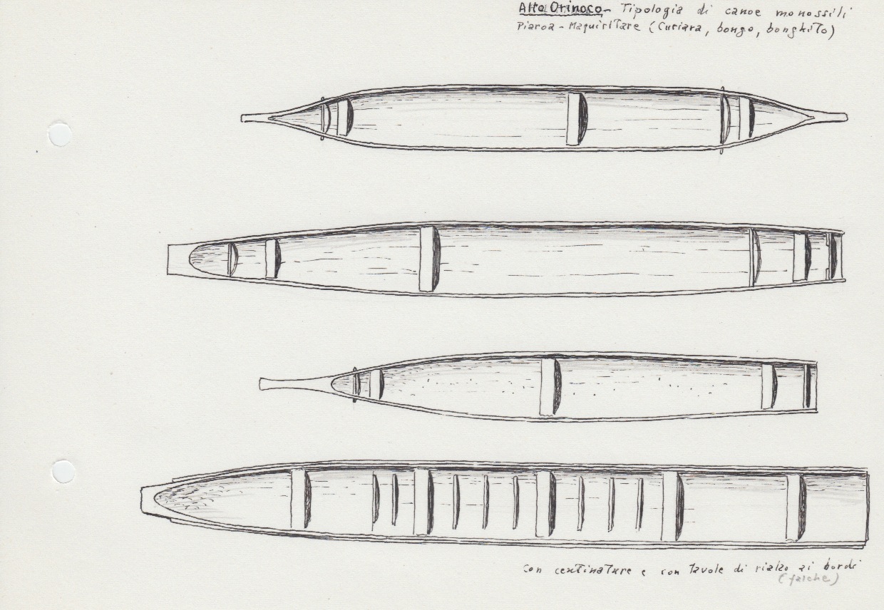 121 Alto Orinoco - tipologia di canoe monossili - Piaroa - Maquiritare - curiava - bongo - bonghito